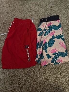 Hurley Men’s Red & Pink Tropical Print Swim Shorts